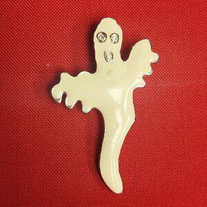 White Enamel Crystal Ghost Brooch Pin Halloween Costume Jewelry
